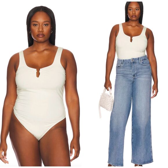 Good‎ American Womens Good Touch U Ring Ruched Bodysuit Ivory Size 5 / 2XL NWT - Picture 1 of 8